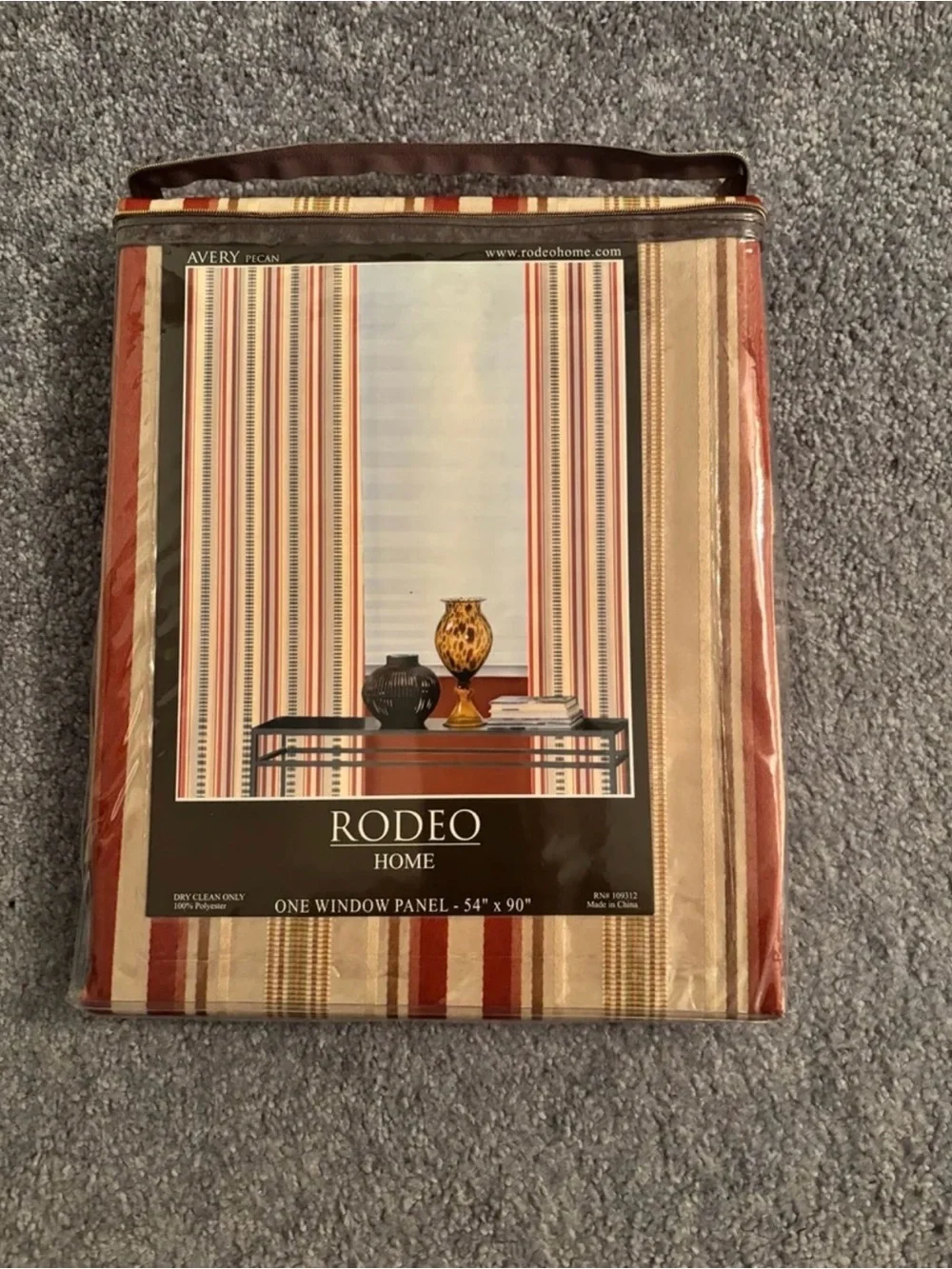 New One Panel Avery Pecan Striped Window Curtain- Red, Tan, Cream